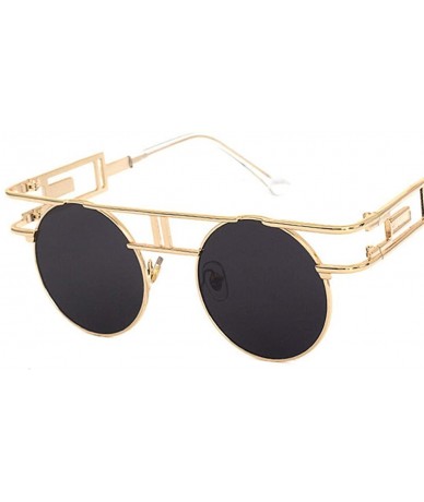 Round Round Gothic Steampunk Sunglasses Men Retro Metal Sun Glasses Women Accessories - Gold With Black - CO18IWK36HW $8.35