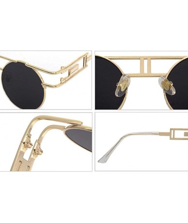 Round Round Gothic Steampunk Sunglasses Men Retro Metal Sun Glasses Women Accessories - Gold With Black - CO18IWK36HW $8.35
