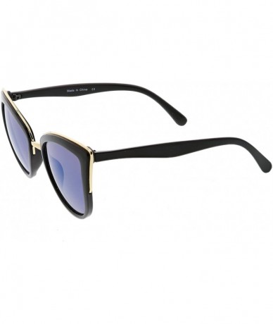 Cat Eye Women's Oversize Metal Trim Colored Mirror Lens Cat Eye Sunglasses 51mm - Black Gold / Blue Mirror - CH188KC5ZY3 $13.42
