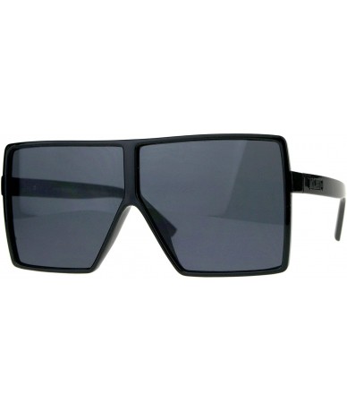 Shield KUSH Sunglasses Extra Oversized Flat Top Square Shield Fashion Shades - Shiny Black - CV18CN0CKUZ $19.71