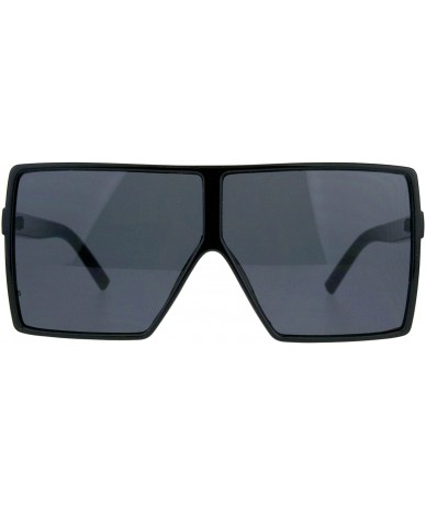 Shield KUSH Sunglasses Extra Oversized Flat Top Square Shield Fashion Shades - Shiny Black - CV18CN0CKUZ $7.78