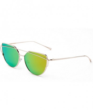 Rectangular "Boca" Cat Eye Mirrored Flat Lenses Street Fashion Metal Frame Women Sunglasses - Yellow - CN12M3W46MH $23.86