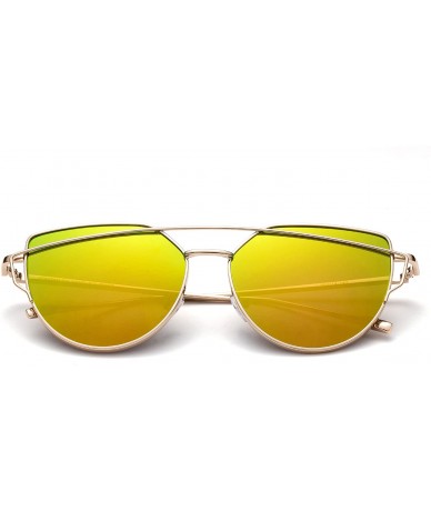 Rectangular "Boca" Cat Eye Mirrored Flat Lenses Street Fashion Metal Frame Women Sunglasses - Yellow - CN12M3W46MH $8.77