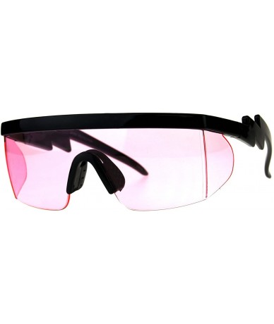 Goggle Flat Top Crooked Bolt Arm Goggle Style Pop Color Lens Shield 80s Sunglasses - Black Pink - CQ18DSS2SIA $23.41
