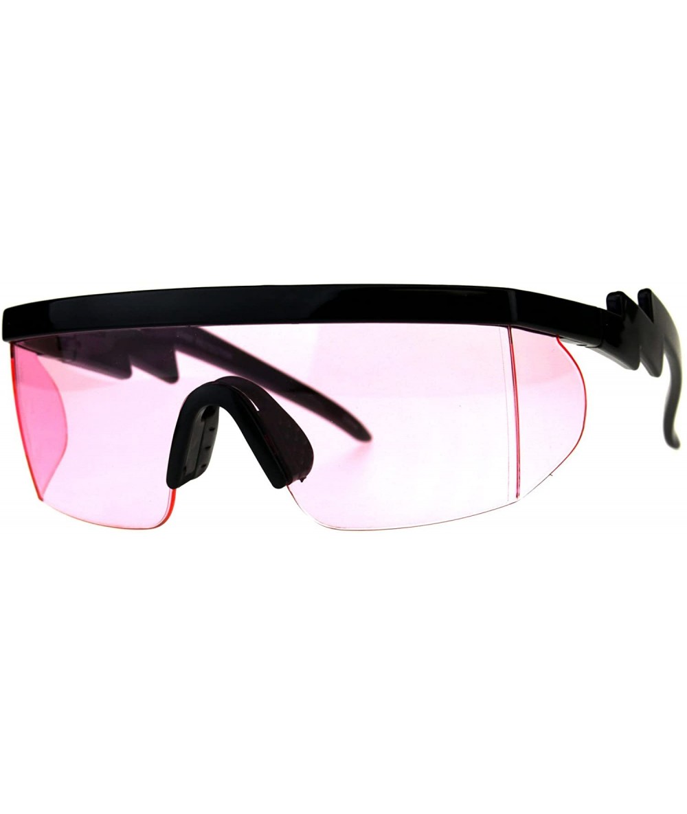Goggle Flat Top Crooked Bolt Arm Goggle Style Pop Color Lens Shield 80s Sunglasses - Black Pink - CQ18DSS2SIA $12.66