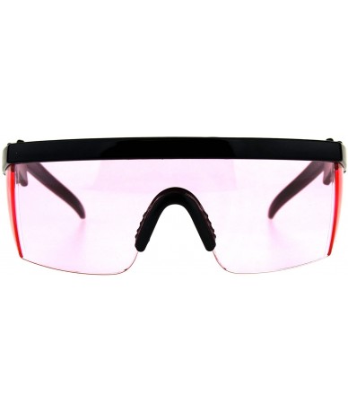 Goggle Flat Top Crooked Bolt Arm Goggle Style Pop Color Lens Shield 80s Sunglasses - Black Pink - CQ18DSS2SIA $12.66