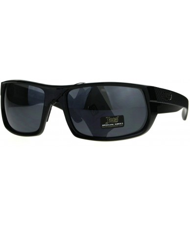 Rectangular Locs Hardcore Shades Sunglasses Mens Wrap Around Rectangular Black - Shiny Black - C0189C2KLIN $24.01