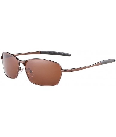 Square Wraparound Polarized Sunglasses Rectangle Driving - Brown Frame Amber Lens - C218OS8A9RL $20.81