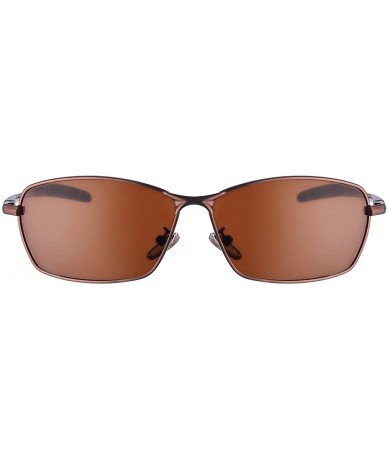 Square Wraparound Polarized Sunglasses Rectangle Driving - Brown Frame Amber Lens - C218OS8A9RL $20.81