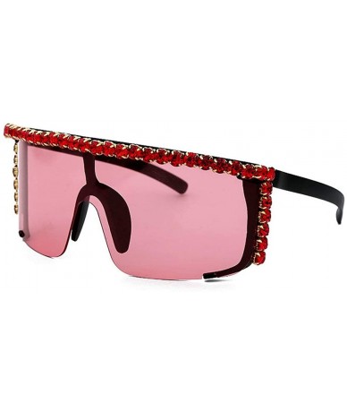 Square One piece Rhinestone Sunglasses Blingbling Fashion2019 - Red - CK18A73YS4D $32.19