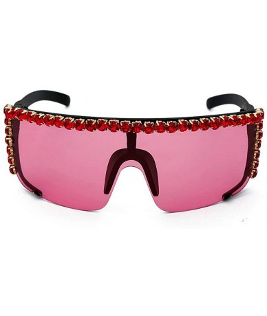 Square One piece Rhinestone Sunglasses Blingbling Fashion2019 - Red - CK18A73YS4D $12.56