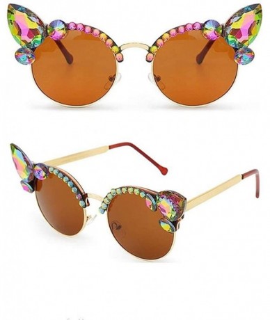 Cat Eye Fashion Vintage Diamond Sunglasses Crystal - 8 - CG198GCSKRT $45.51