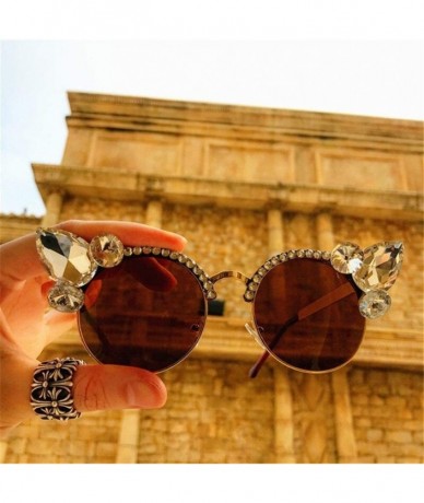 Cat Eye Fashion Vintage Diamond Sunglasses Crystal - 8 - CG198GCSKRT $21.20