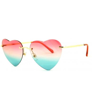 Aviator Women's S5964 Rimless Frame Oversized Heart Shape Lens 63mm Sunglasses - Pink Blue - CA122RBNR65 $20.77