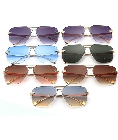 Square Vintage Square Metal Frame Sunglasses Men Women Fashion Luxury Rimless Sunglasses Shades Glasses UV400 - Brown - C1193...