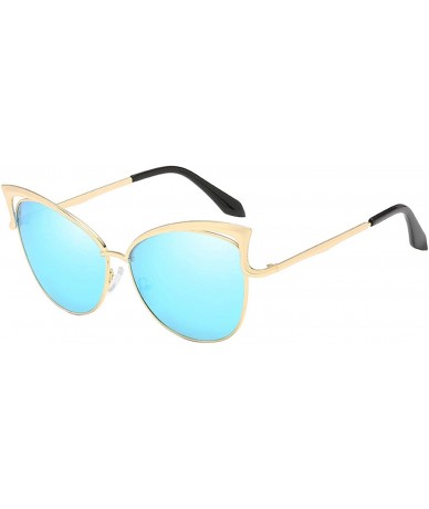 Oversized Fashion Sexy Ladies Cat Eye Sunglasses Women Brand Designer Vintage Mirror Sun Glasses - C09 Gold Ice Blue - C218WD...