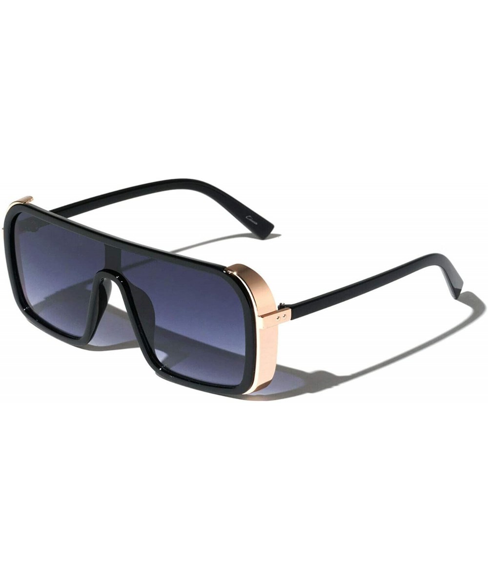 Aviator Oversized Luxury Square Shield One Piece Lens Aviator Sunglasses - Black & Rose Gold Frame - CM194O3KAES $13.07