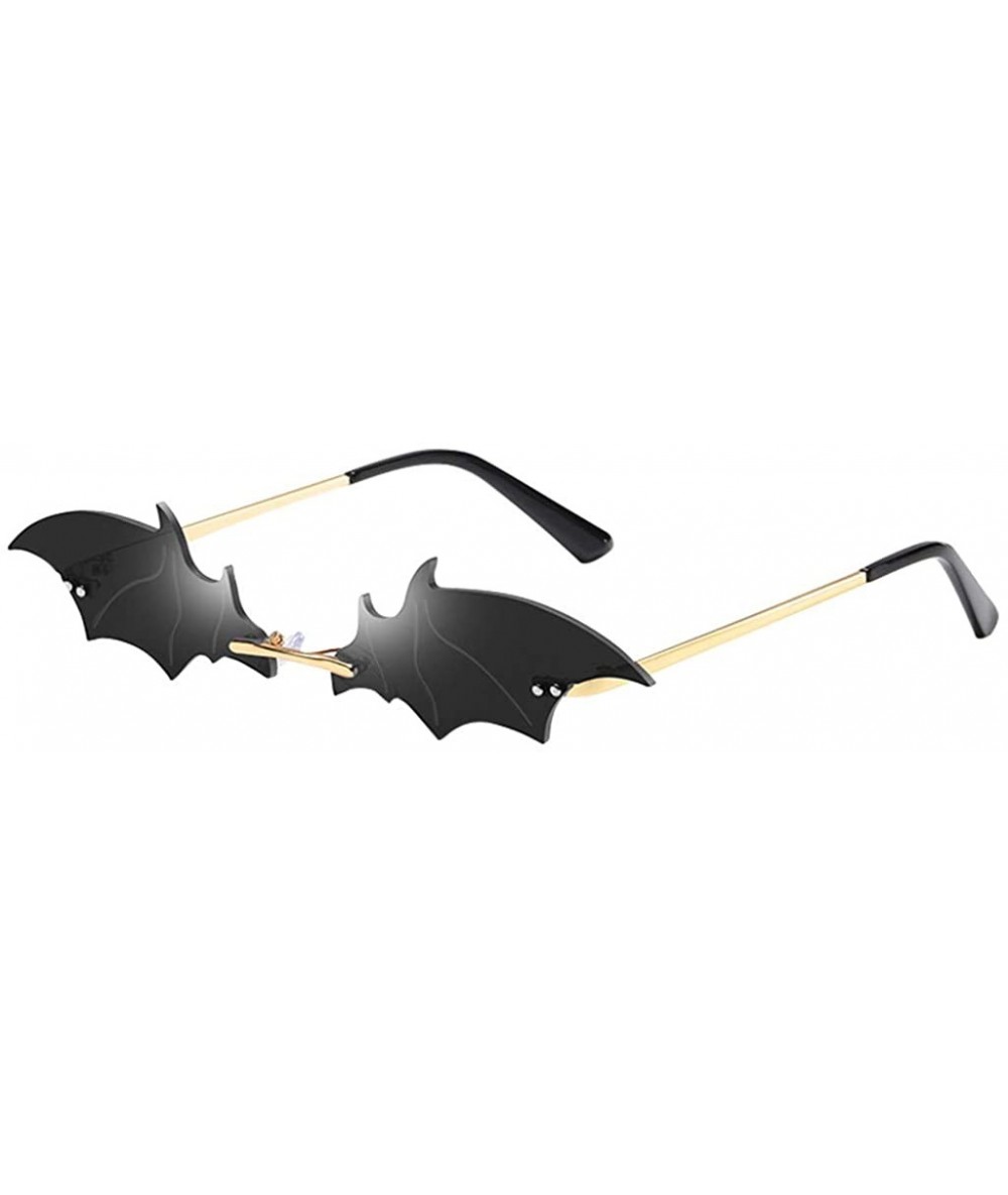 Rimless Funny Bat Shape Irregular Sunglasses Classic Vintage Design Style Sunglasses - Unisex - Black/Gold Frame - CX199Y3C7G...