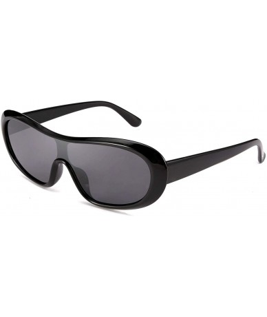 Oval Women Classic Oval Sunglasses One Piece Design Clout Glasses B2579 - 01 Black - C81960CAECR $9.88