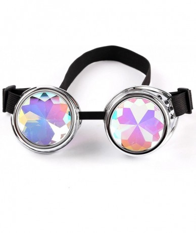 Wrap Kaleidoscope Steampunk Rave Glasses Goggles with Rainbow Crystal Glass Lens - Silver - CQ12N1DVARJ $13.91