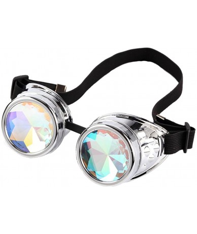 Wrap Kaleidoscope Steampunk Rave Glasses Goggles with Rainbow Crystal Glass Lens - Silver - CQ12N1DVARJ $13.91