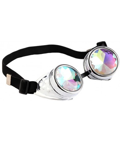 Wrap Kaleidoscope Steampunk Rave Glasses Goggles with Rainbow Crystal Glass Lens - Silver - CQ12N1DVARJ $13.91