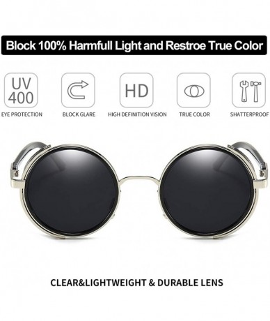 Shield Steampunk Vintage Retro Round Sunglasses Metal Circle Frame - Black Lens+silver Frame - C217YD4T34A $15.87