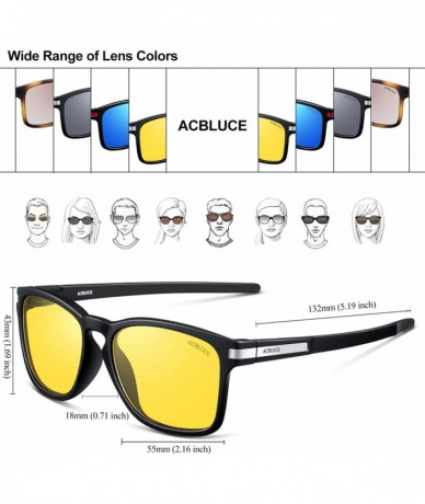 Square Night Driving Glasses for Men and Women-Polarized HD Night Vision Glasses-Anti Glare Yellow Lens - Black Square - C318...