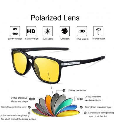 Square Night Driving Glasses for Men and Women-Polarized HD Night Vision Glasses-Anti Glare Yellow Lens - Black Square - C318...