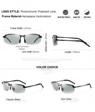 Semi-rimless Polarized Photochromic Semi Frame Lens Day and Night Photosensitive Driving Sunglasses - Gun Grey - C2185NXNN5R ...