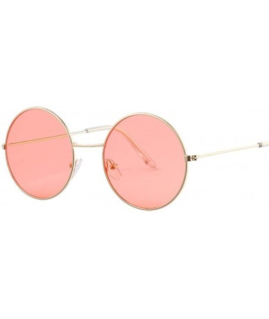 Oversized Women Round Sunglasses Fashion Vintage Metal Frame Ocean Sun Glasses Shade Oval Female Eyewear - Gold - CO198AI4SAA...