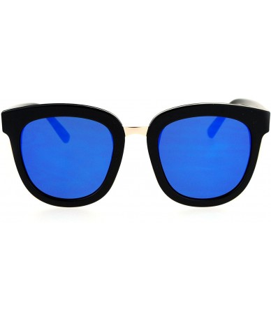 Rectangular Flat Mirrored Lens Futuristic Horned Rim Womens Sunglasses - Black Blue - CB12MYQ8DIH $12.91