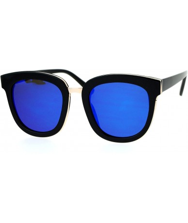 Rectangular Flat Mirrored Lens Futuristic Horned Rim Womens Sunglasses - Black Blue - CB12MYQ8DIH $12.91