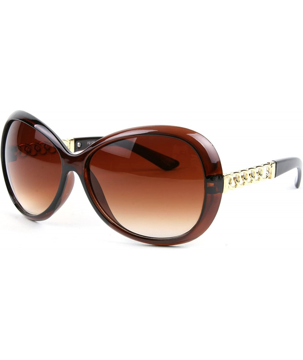 Oversized Designed Metal Frame Woman Fashion Oversized Sunglasses P2108 (Brown Frame-GradientBrown lens) - CL11EPFXTJR $8.58