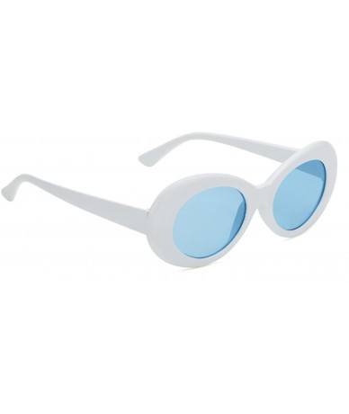 Goggle Oval Round Retro Sunglasses Color Tint or Smoke Lenses - White- Blue - CL186X2N2LW $9.39