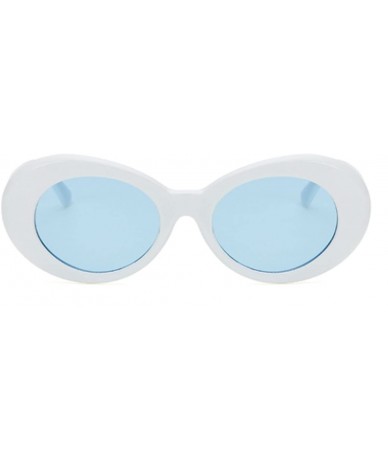 Goggle Oval Round Retro Sunglasses Color Tint or Smoke Lenses - White- Blue - CL186X2N2LW $9.39