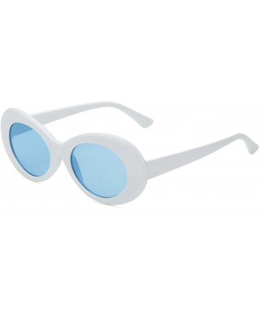 Goggle Oval Round Retro Sunglasses Color Tint or Smoke Lenses - White- Blue - CL186X2N2LW $9.39