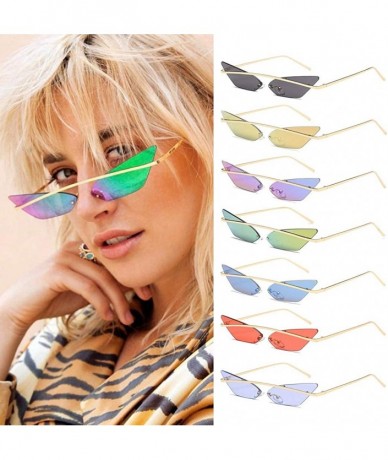 Rectangular Women Cat Eye Sunglasses Vintage Narrow Metal Frame Sunglasses Ladies Shades Triangle Eyewear Sun Glasses - 6 - C...