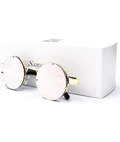 Round Spring Temple Rimless Oversized Punk Round Sunglasses - Pink Mirror Lens/Gold Frame - CI189UCTZ46 $21.41