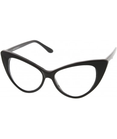 Cat Eye Retro High Sitting Temples Clear Lens Exaggerated Cat Eye Glasses 55mm - Black / Clear - CV12N2PJVWT $7.40
