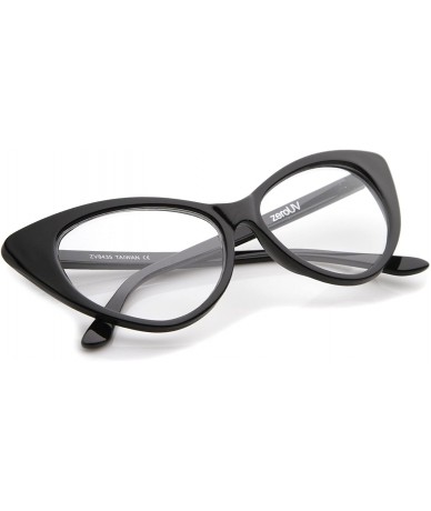 Cat Eye Retro High Sitting Temples Clear Lens Exaggerated Cat Eye Glasses 55mm - Black / Clear - CV12N2PJVWT $7.40