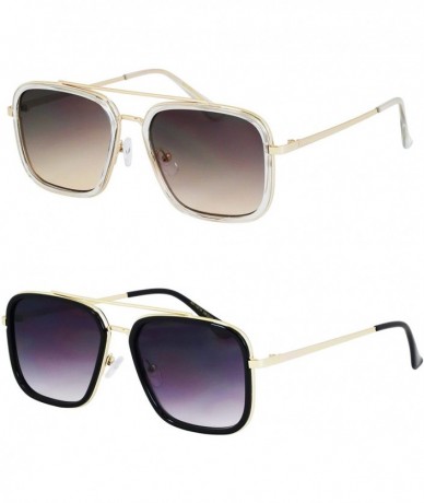 Aviator Vintage Retro Aviator Square Sunglasses for Men Women Metal Frame Brand Designer Classic Tony Stark Sunglasses - CK18...