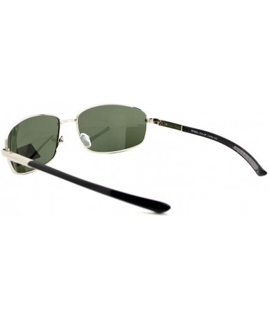 Rectangular Mens Polarized Lens Sunglasses Oval Rectangle Metal Frame Spring Hinge - Silver (Green) - CK189XL6KUG $9.21