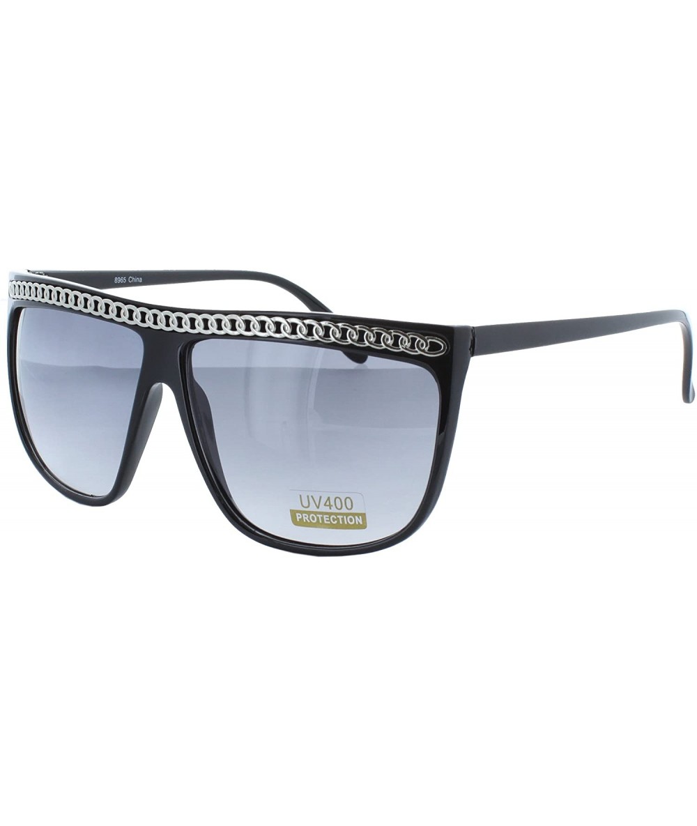 Shield Eyewear Gold Chain Accents 58mm Shield Sunglasses in Black-silver - CW11LMULOH7 $8.15