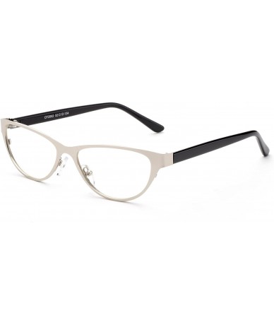 Square "Angela" Aluminum Brushed Prescription Cateye Clear Lens Rx Frames - Silver/Black - CR12KRZEXCZ $15.89