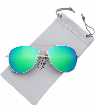 Oversized Classic Metal Frame Mirror Lens Aviator Sunglasses with Gift Box - 07-gold - CP185K8HGLS $25.61