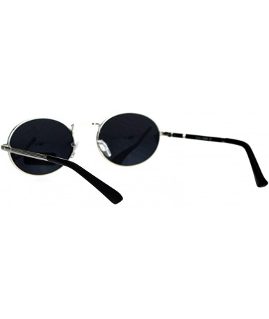 Round Mens 90s Gangster Rapper Mirror Lens Oval Retro Metal Rim Sunglasses - Silver Black - C917XX9RCXH $9.07