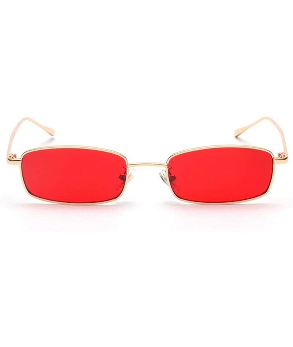 Rectangular Unisex Small Rectangle Red lens Yellow Metal Frame Clear Lens Sun Glasses - Gold-red - C8189HN7LGW $10.44