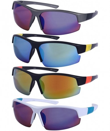Sport Semi Rimless Action Sports Sunglasses with Color Mirrored Lens 570075-REV - White - CV12DSGYX6V $10.66