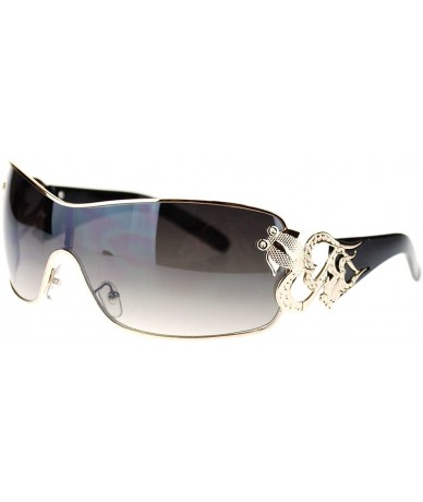 Shield Womens Shield Sunglasses Oversized Rectangular Heart Design - Black Gold - C612CLAPKQ1 $27.56